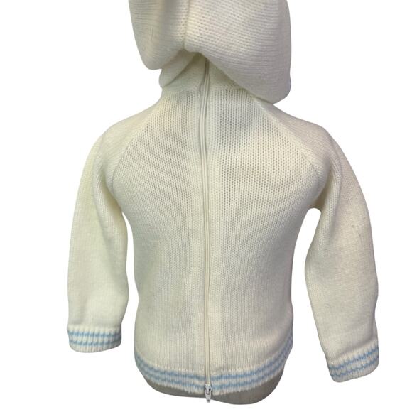 VTG 1970’s A Tiny Tots  Hooded Sweater - 18m Full Zip - Light Blue And White - Picture 7 of 8